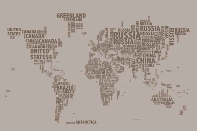 Mapa tipográfico beige con soporte