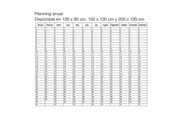 Layout del planning anual de la pizarra de cristal magnética