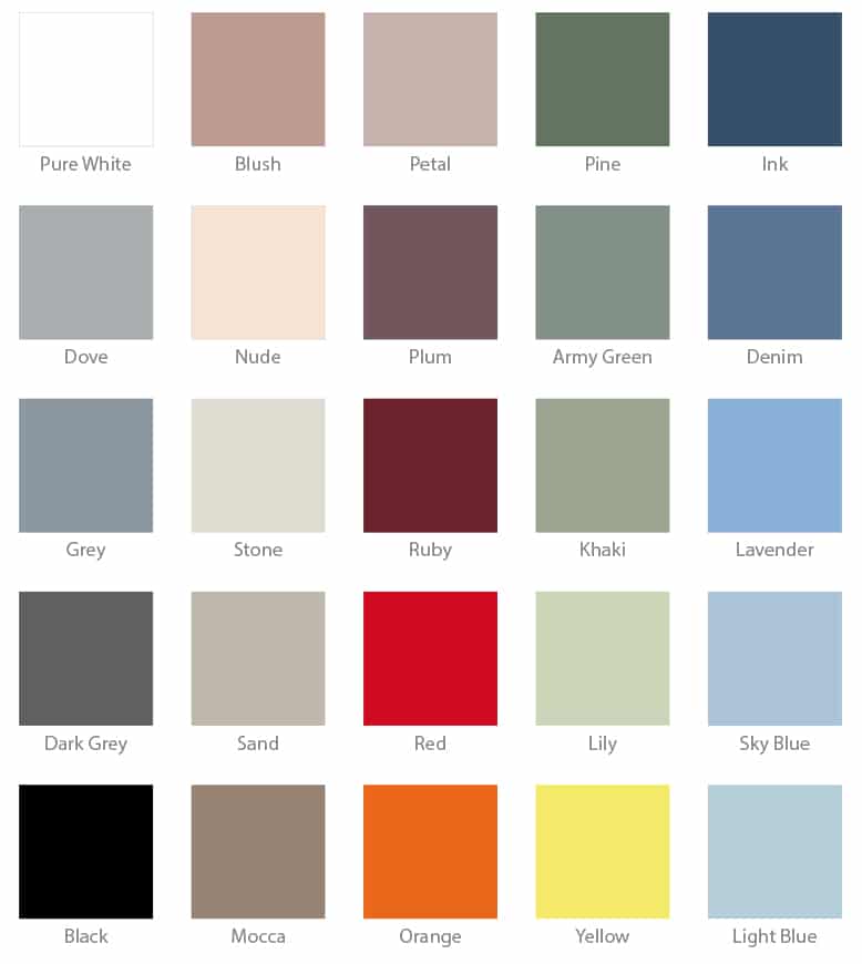 Muestras de los 25 colores de las pizarras de pared